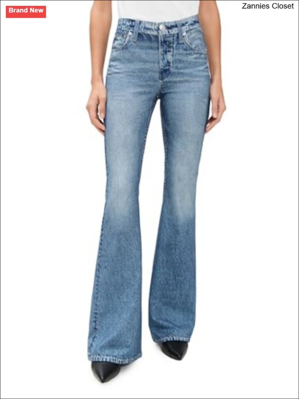 Wide Leg Stretch Jersey Pull On Jeans Mid Rise Full Length Casual